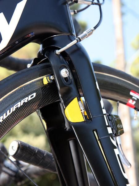 Vacansoleil-DCM's Ridley Noah FB bikes use integrated front and rear brakes that are molded directly into the carbon structure.
