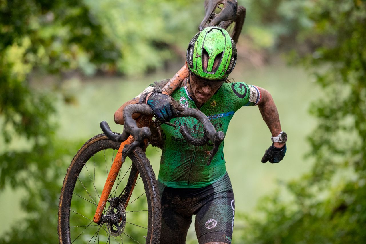 Caroline Mani worked her way through the field to finish third at C2 race 2022 Rochester Cyclocross