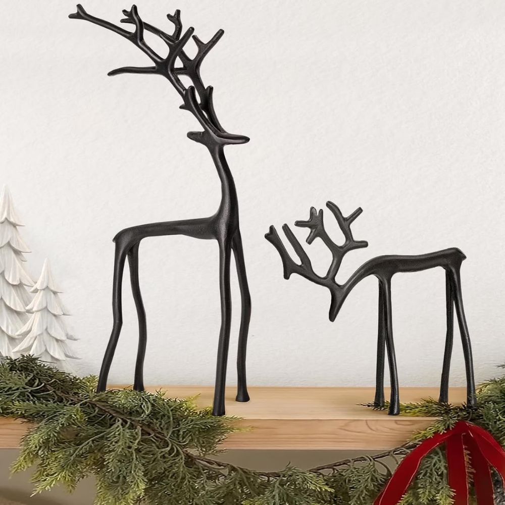  Set of 2 Black Reindeer Statues