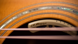 Close up of LR Baggs acoustic guitar pickup