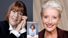 A composite image of Gisele Pelicot (L) and Emma Thompson (R) with an insert of Gisele Pelicot's book cover in the centre