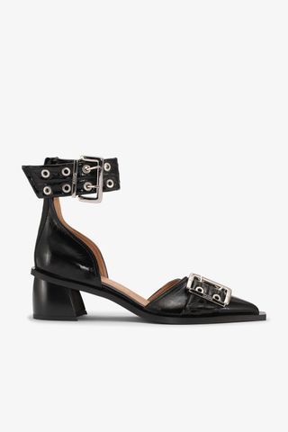 Black Feminine Buckle Open Cut Pumps