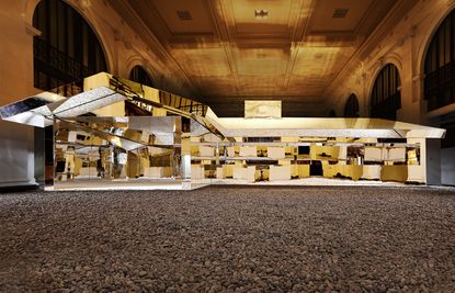 Installation view of Mirage Detroit, by Doug Aitken in State Savings Bank