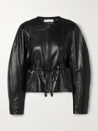 Aidan Belted Paneled Leather Jacket