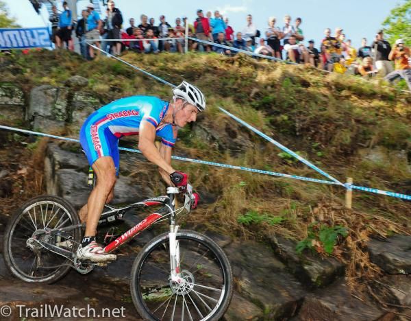 Jaroslav Kulhavy (Czech Republic) tries to stay with Burry Stander's attack