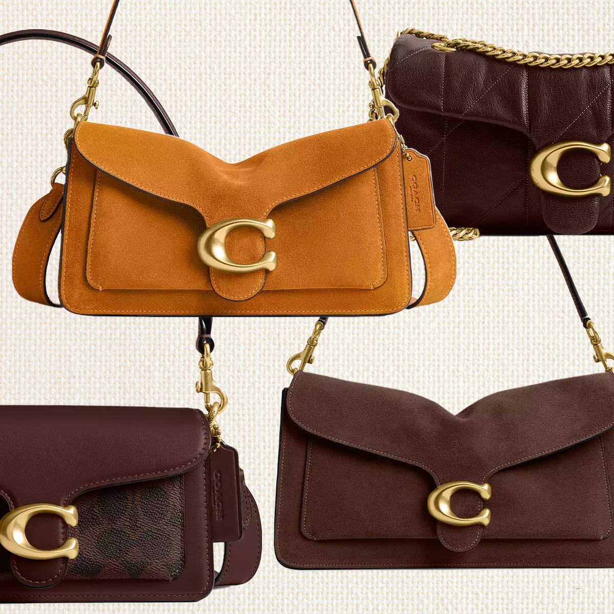 Collage of Coach Tabby Bags