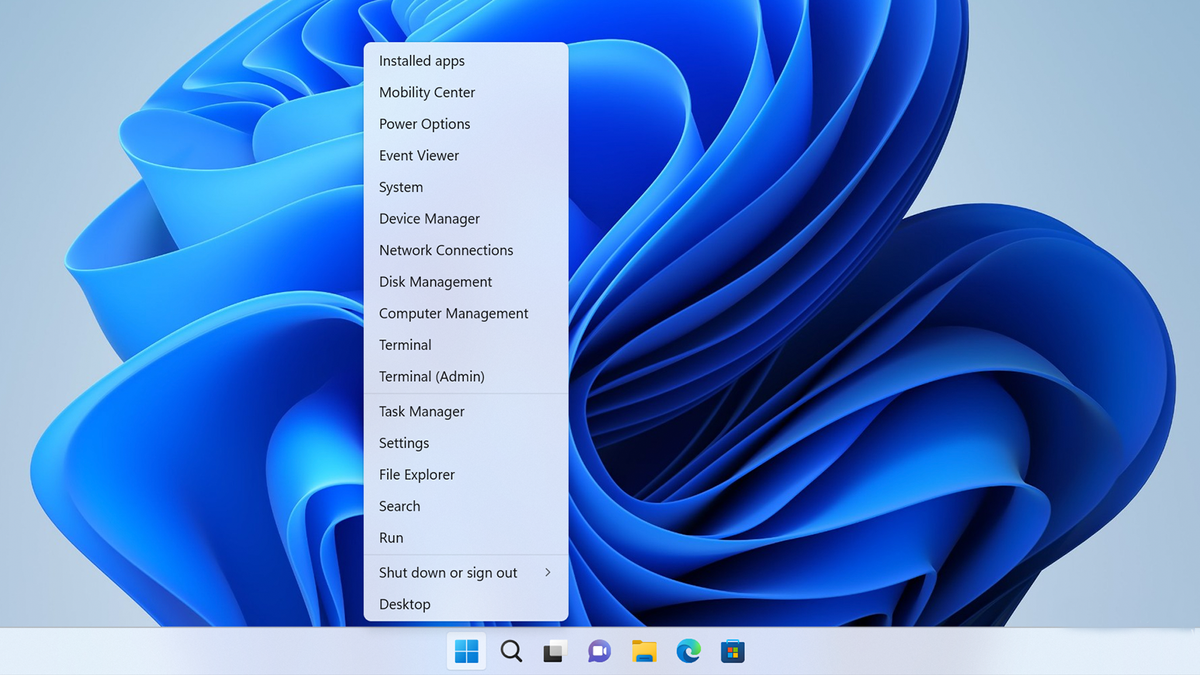 Start menu right-click in Windows 11