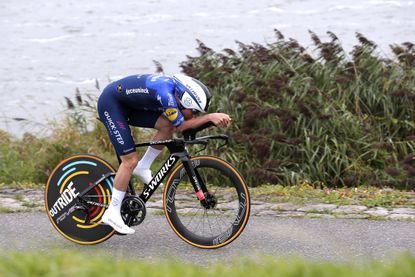 Remco Evenepoel riding the time trial on stage two of the Benelux Tour