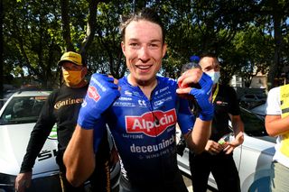 Jasper Philipsen after taking the victory on stage 15 of the 2022 Tour de France in Carcassonne