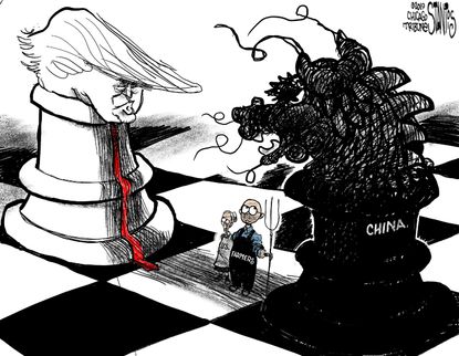 Political Cartoon U.S. Trump China Trade War Chess Board