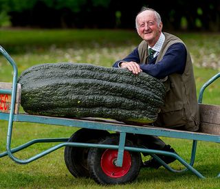 Peter Glazebrook with a 66.8kg marrow (Photo by Charlotte Graham/REX/Shutterstock)