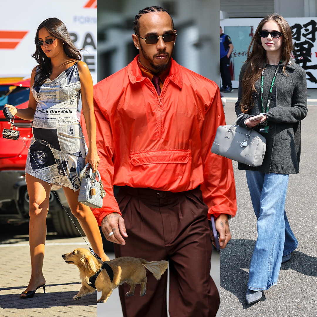 A collage showcasing F1 drivers and WAGs in the F1 paddock.