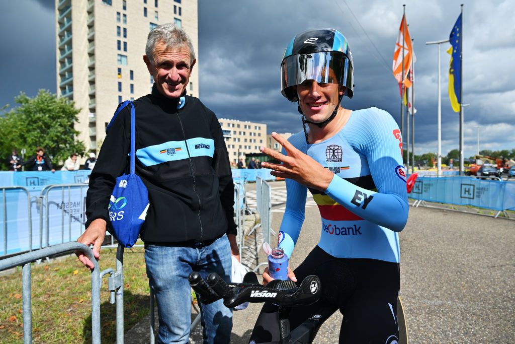 HASSELT BELGIUM SEPTEMBER 11 Alec Segaert of Team Belgium reacts after the 30th UEC Road Cycling European Championships 2024 Mens U23 Individual Time Trial a 313km from HeusdenZolder to Hasselt UCIWT on September 11 2024 in Hasselt Belgium Photo by Luc ClaessenGetty Images