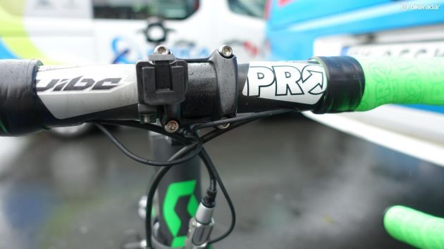 Shimano's PRO Vibe carbon handlebars, with an empty SRM PC8 mount