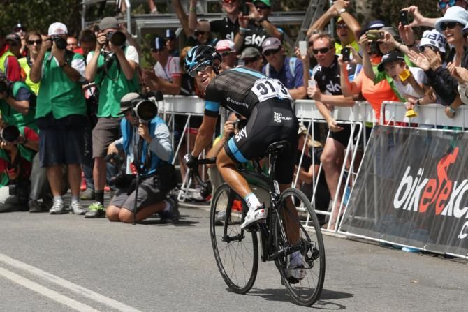 Richie Porte (Team Sky) looks back after crossing the line
