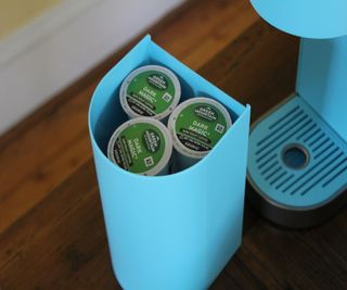 A close-up of Keurig K-cups in the Keurig K-Mini Plus