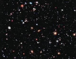 (This image is a compilation of 10 years of snapshots by the Hubble Space Telescope, showing one small patch of space in the constellation Fornax.)