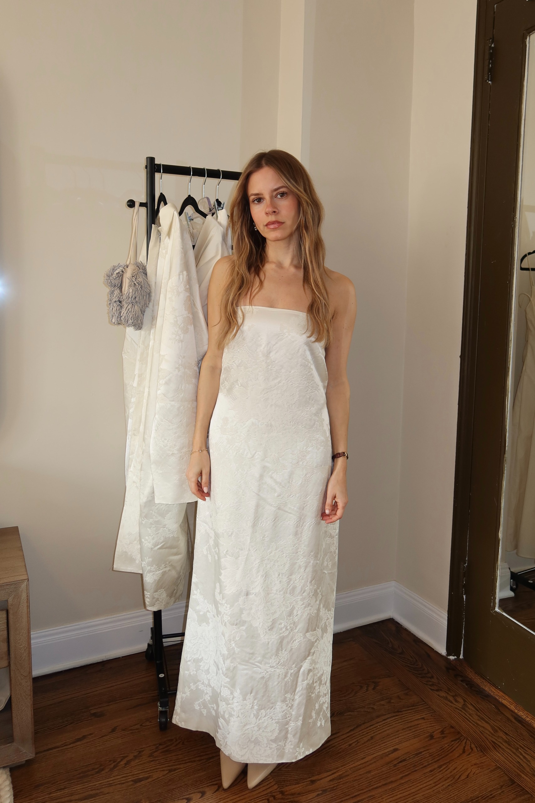 Nikki tries on pieces from St. Agni's bridal capsule.