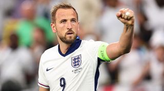 Harry Kane celebrates after scoring for England against the Netherlands in the semi-finals of Euro 2024.