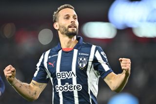 Sergio Canales celebrates a goal for Monterrey against Pachuca in January 2025.