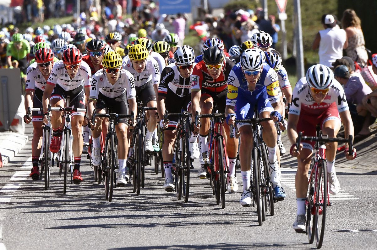 John Degenkolb (Trek-Segafredo), far left, positioned for the finale