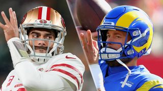 Jimmy Garoppolo (L) and Matthew Stafford (R) will face off in the 49ers vs Rams live stream