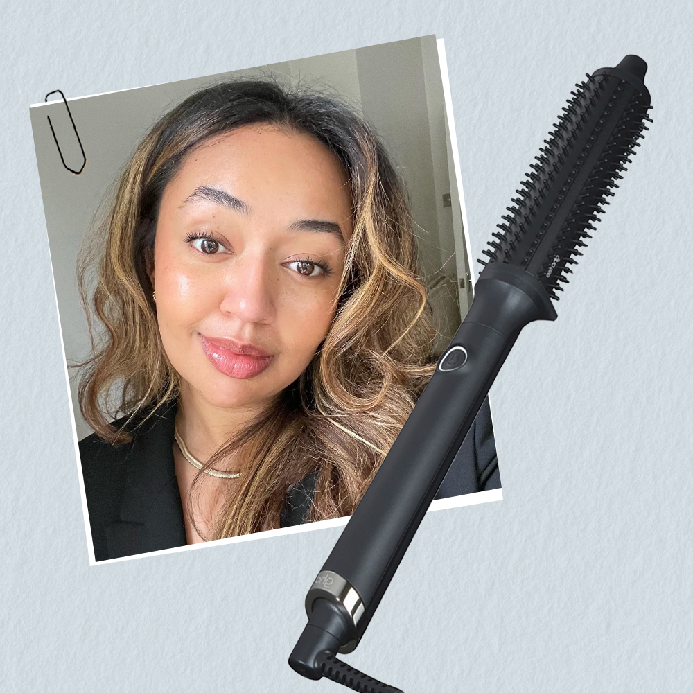 Selfie of Rhea Cartwright and the GHD Rise hot brush hair tool