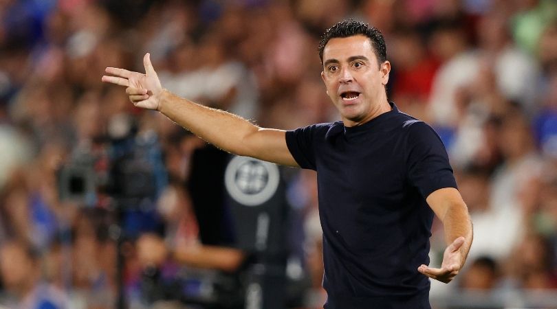 Barcelona coach Xavi during his side&#039;s LaLiga game against Getafe in August 2023.