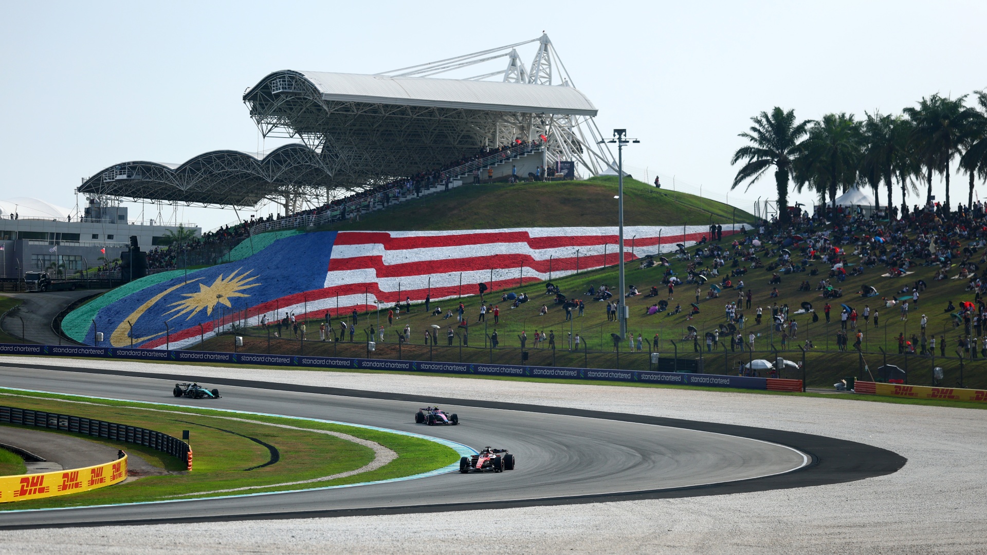 Charles Leclerc leading Franco Colapinto and Kimi Antonelli at Sepang Circuit on October 02, 2026 in Kuala Lumpur, Malaysia