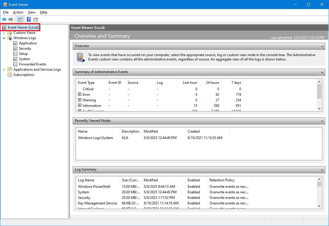 Event Viewer overview and summary