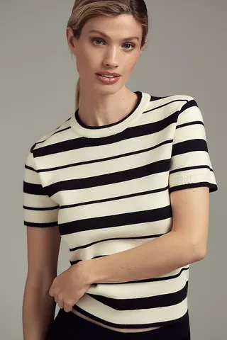 English Factory Short-Sleeve Striped Knit Sweater