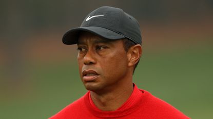Tiger Woods looks into the distance during the Masters at Augusta National