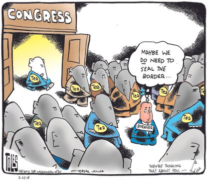 
Political cartoon U.S. GOP Boehner Tea Party