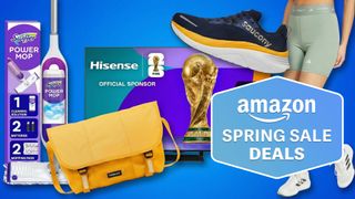 Compilation showing Swiffer mop, Timbuk2 bag, Hisense TV, Saucony running shoe, Adidas shorts