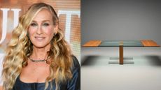 Sarah Jessica Parker, who plays Carrie Bradshaw's on HBO's "And Just Like That," pictured alongside a 1967 mid-century dining table design by Vladmir Kagan