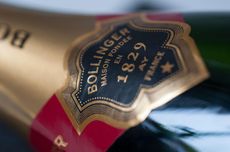 Bollinger Champagne bottle showing neck and label