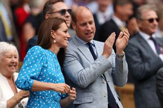 Catherine, Duchess of Cambridge and Prince William, Duke of Cambridge watch from the Royal Box as Novak Djokovic of Serbia wins against Jannik Sinner of Italy during their Men's Singles Quarter Final match on day nine of The Championships Wimbledon 2022 at All England Lawn Tennis and Croquet Club on July 05, 2022 in London, England.