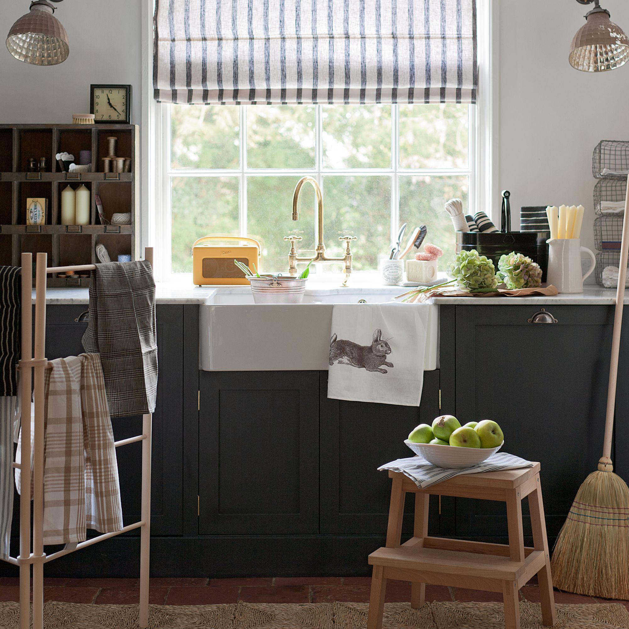 Kitchen surrounded by cleaning products
