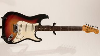 Jim Irsay’s favorite guitar – Dylan’s 1964 sunburst Fender Stratocaster, as used at Newport Folk Festival