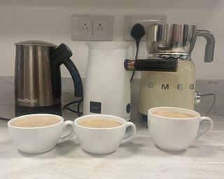 Milk frothers including Drew & Cole Hotel Chocolat Velvetiser and Smeg milk frother