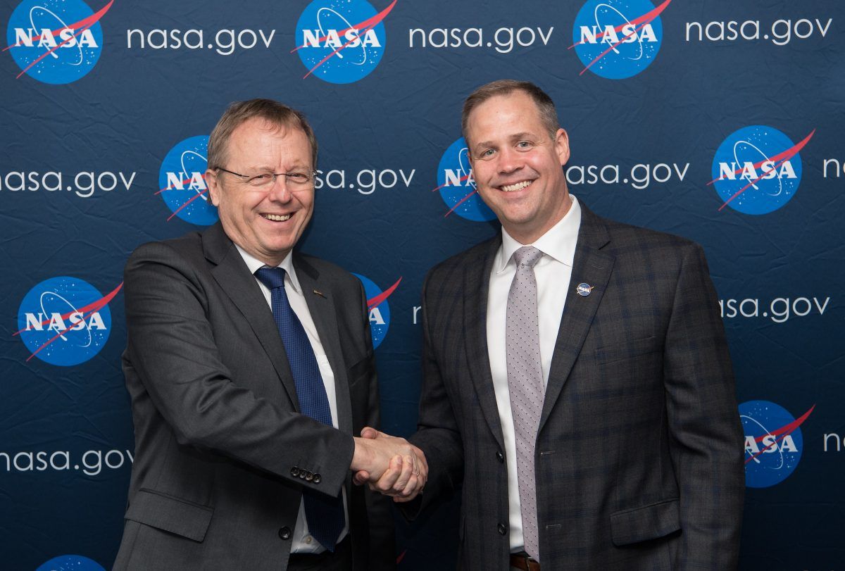 ESA Director-General Jan Woerner and NASA Administrator Jim Bridenstine seen in April 2019.