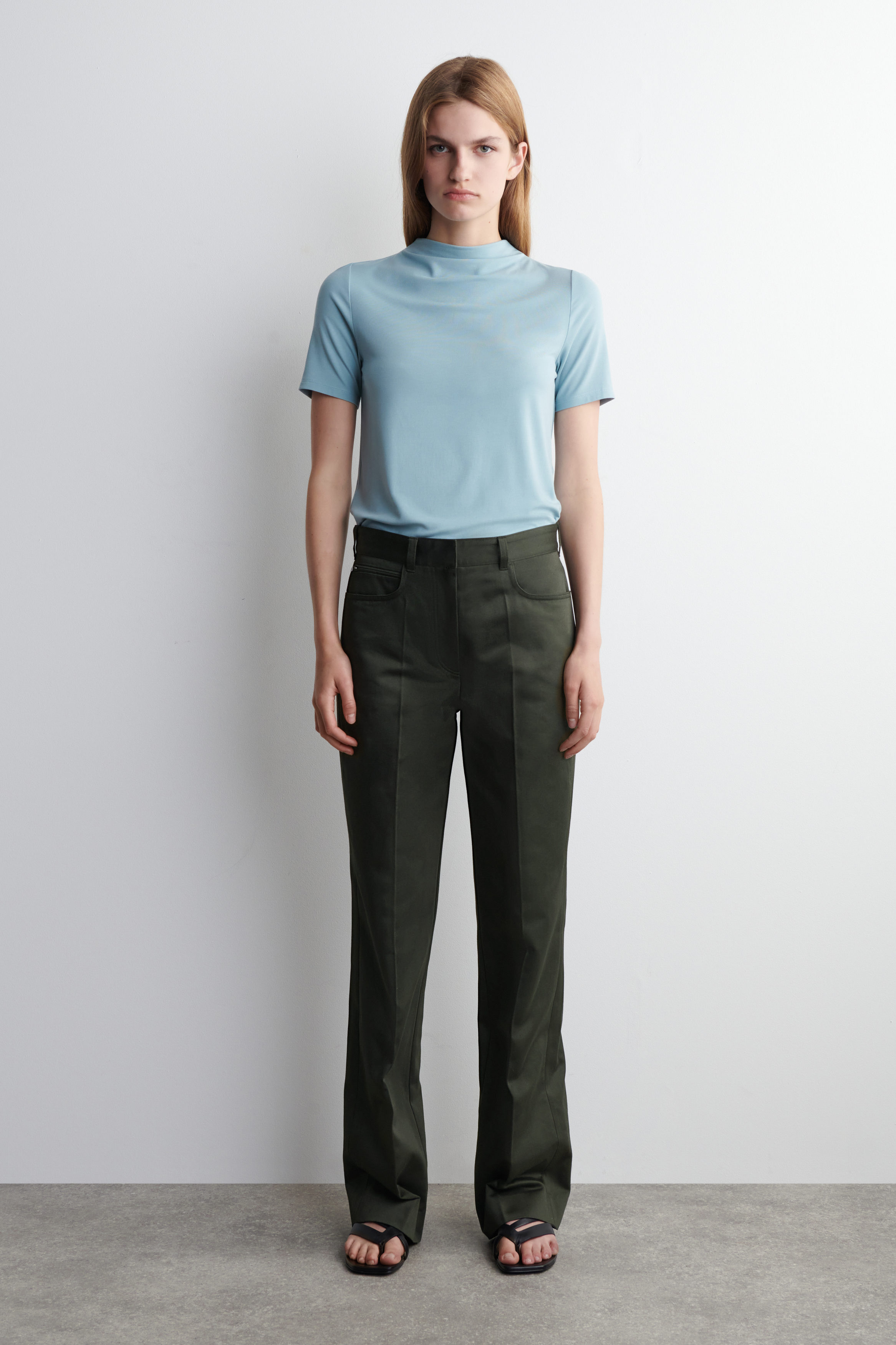 Sateen Straight-Leg Pants
