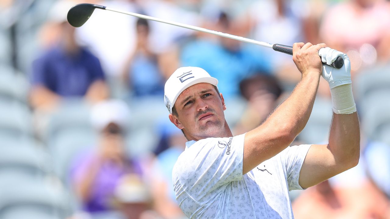 Bryson DeChambeau plays a practice round while testing his fitness before the 2022 PGA Championship