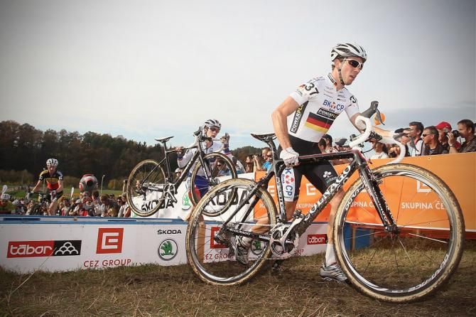 Philipp Walsleben (BKCP-Powerplus) and Lars van der Haar (Rabobank Development Team) begin to separate themselves from the field early in the Tabor World Cup
