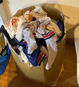 Ethan and Leo Hayter's old GB kit in a cardboard box