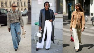 Street style influencers showing shoes to wear with wide-leg pants ballet pumps