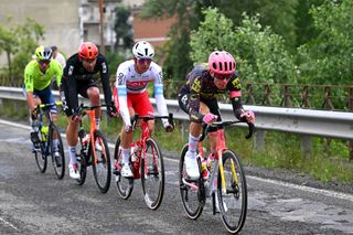 ACQUI TERME ITALY MAY 07 LR Francisco Muoz of Spain and Team Polti Kometa and Stefan de Bod of South Africa and Team EF Education EasyPost compete in the breakaway the 107th Giro dItalia 2024 Stage 4 a 190km stage from Acqui Terme to Andora UCIWT on May 07 2024 in Acqui Terme Italy Photo by Tim de WaeleGetty Images