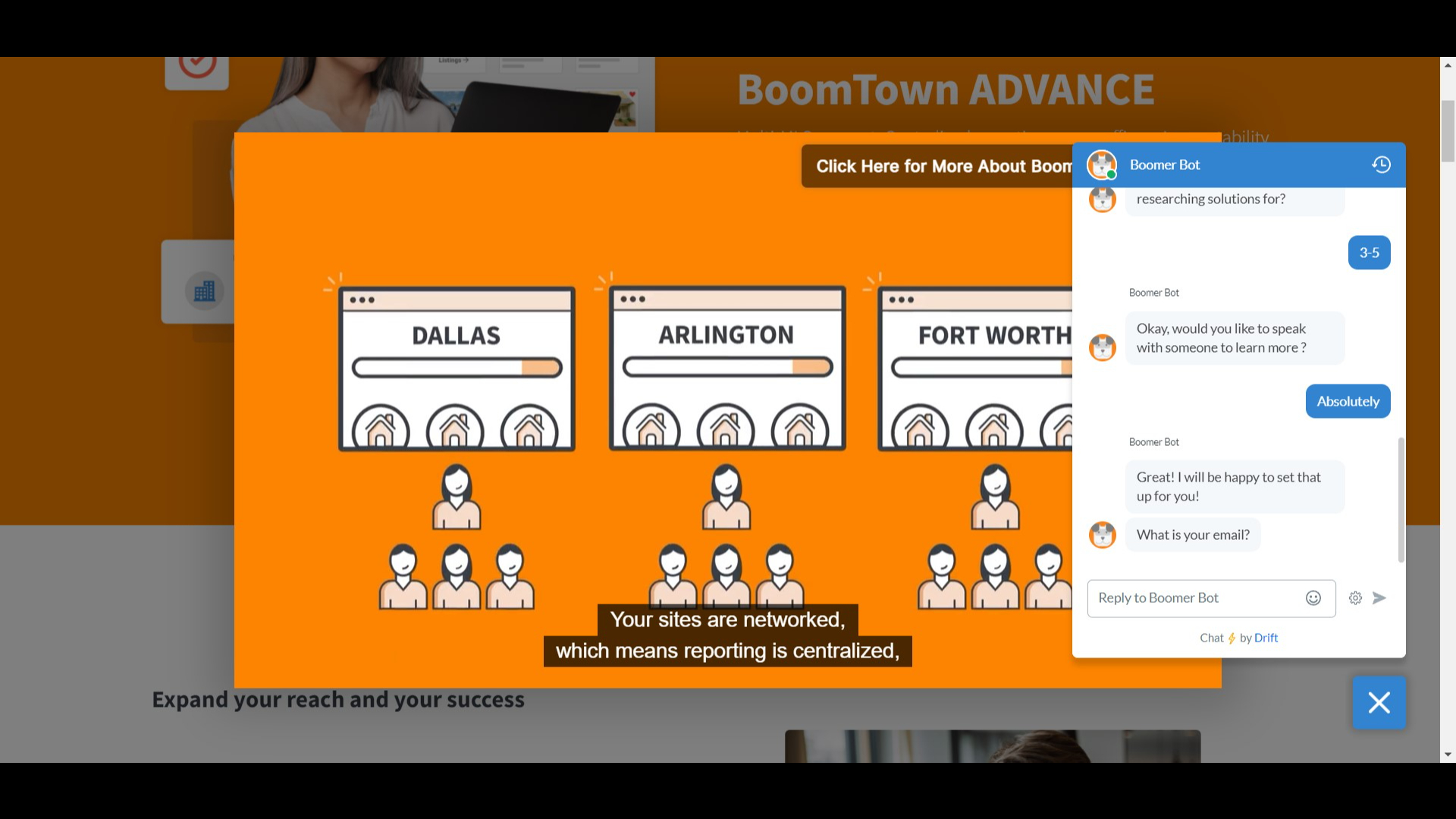 Screenshot of BoomTown’s online chat.