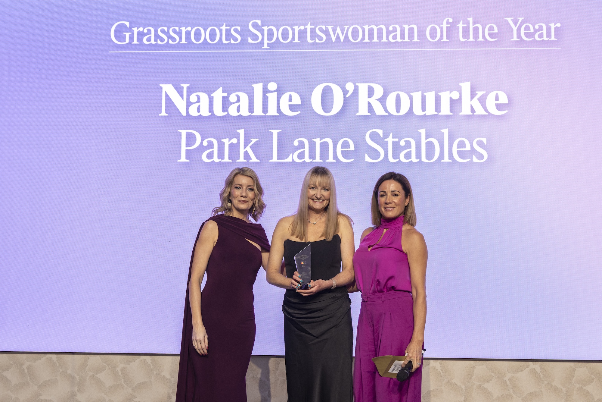 Natalie O'Rourke receiving her Sunday Times sportswomen of the year award