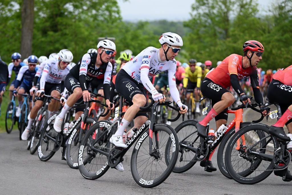 Riders during Dauphine 2024 stage 1